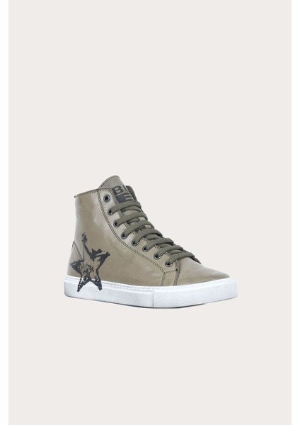 Yeşil Deri Kadın Baskılı Spor Bot fiyatları