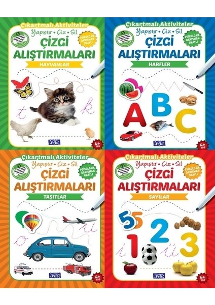 Çizgi Çalışmaları +4 Yaş(Yapıştır-Çiz-Sil) Özel Kalemiyle Beraber