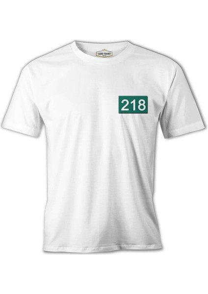 T-Shirt Squid Game - 218 Göğüs Logo Beyaz Erkek Tshirt