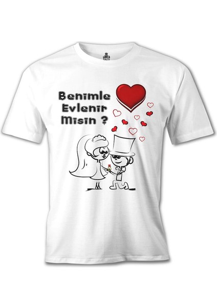 T-Shirt Benimle Evlenir Misin? Beyaz Erkek Tshirt