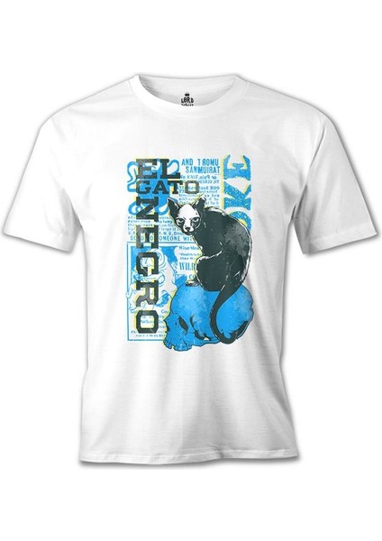 T-Shirt Kara Kedi Beyaz Erkek Tshirt