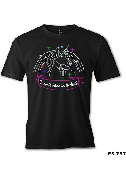 T-Shirt Unicorn - I Don't Believe In Humans Siyah Erkek Tshirt