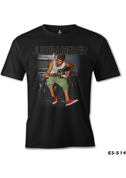 T-Shirt Justin Bieber - Guitar Siyah Erkek Tshirt
