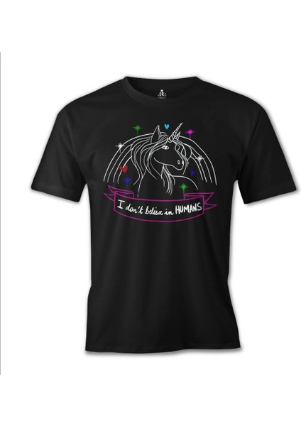 T-Shirt Unicorn - I Don't Believe In Humans Siyah Erkek Tshirt