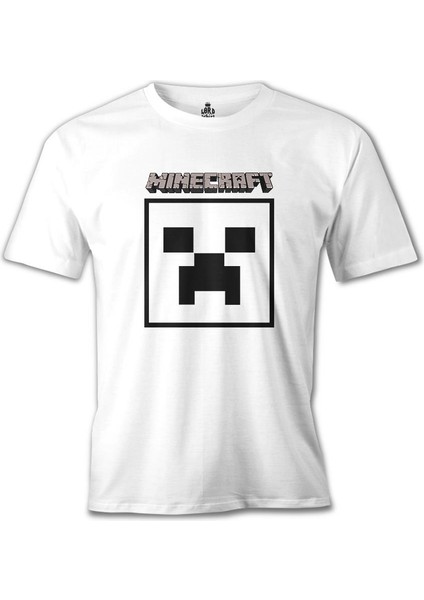 T-Shirt Minecraft - Creeper Stencil Beyaz Erkek Tshirt