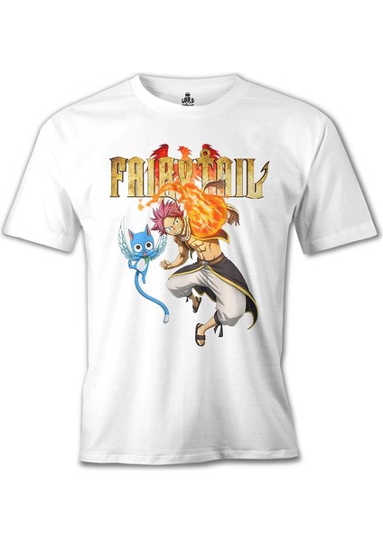 T-Shirt Fairy Tail - Natsu & Happy Beyaz Erkek Tshirt