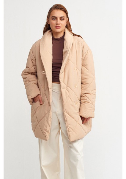 Oversize Kruvaze Kapitone Şişme Mont