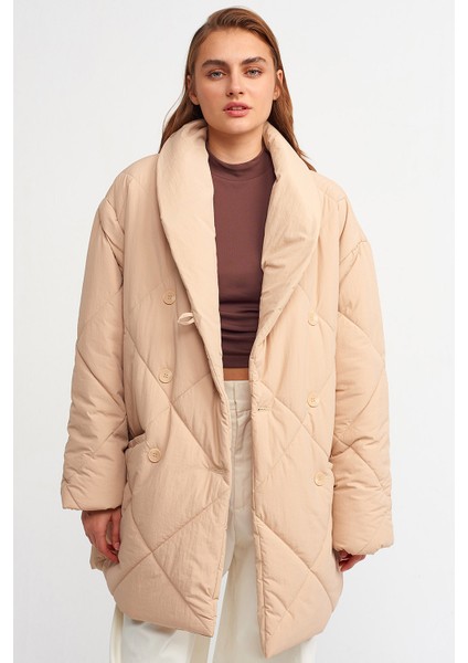 Oversize Kruvaze Kapitone Şişme Mont