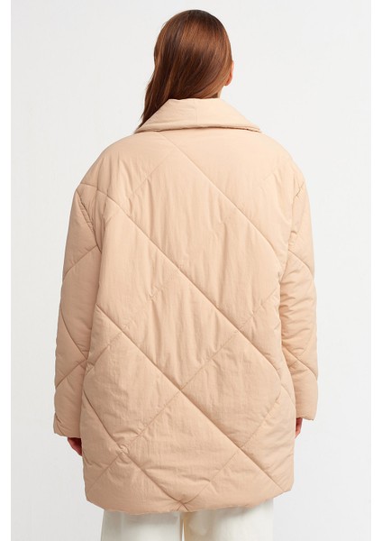 Oversize Kruvaze Kapitone Şişme Mont