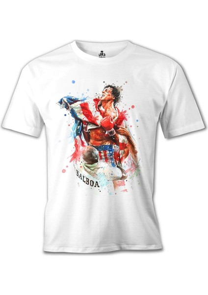 T-Shirt Rocky Balboa - Bayrak Beyaz Erkek Tshirt