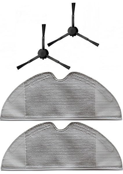 Dreame D9 Uyumlu 2li Siyah Yan Fırça ve 2li Fiber Bez