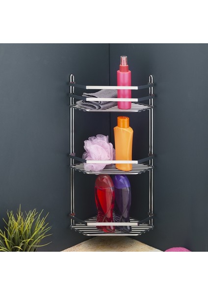 Banyo Köşe Rafı Metal Krom Kaplı 3 Katlı