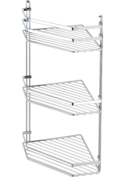 Banyo Köşe Rafı Metal Krom Kaplı 3 Katlı