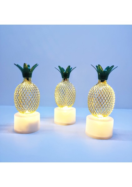 3’lü Mini Metal Ananas Masa/Gece Lambası (Gold)