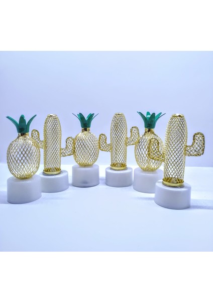 6’lı Mini Metal Ananas Kaktüs Masa/Gece Lambası (Gold)