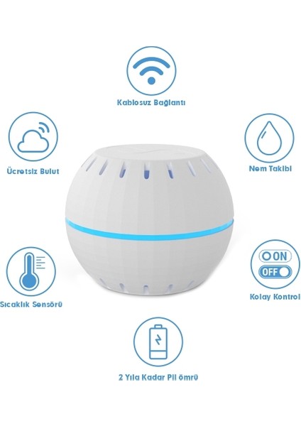 H&t - Akıllı Wi-Fi Nem ve Sıcaklık Sensörü (Hava Kalitesini Uzaktan Kontrol Edin)-Siyah