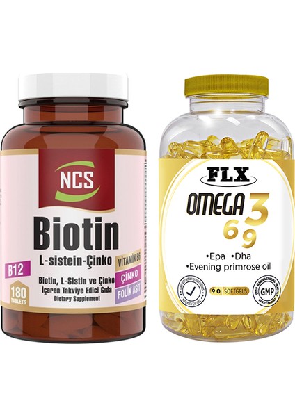 Biotin L Sistein Çinko 180 Tablet & Flx Omega 3-6-9 60 Tablet