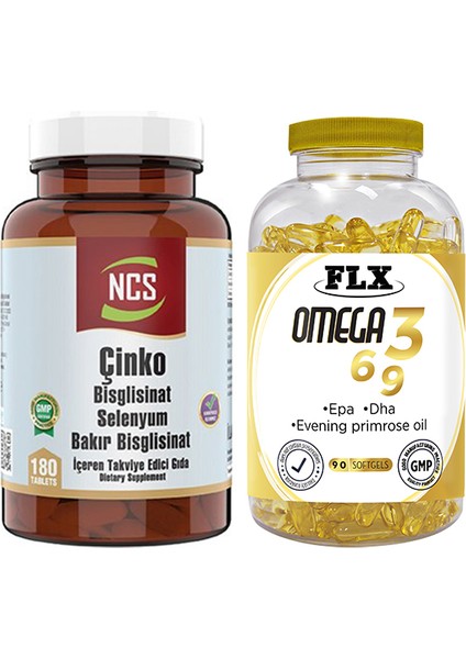 Çinko Bisglisinat Selenyum 180 Tab & Flx Omega 3-6-9 90 Tablet