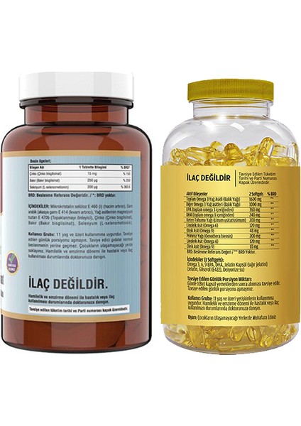 Çinko Bisglisinat Selenyum 180 Tab & Flx Omega 3-6-9 90 Tablet fiyatları