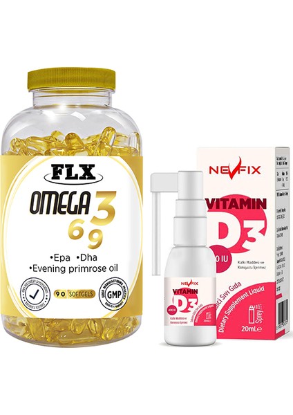 Omega 3-6-9 90 Tablet Nevfix Vitamin D3 Sıvı 20 ml