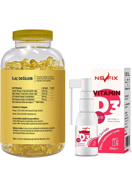 Omega3 90 Softgel Nevfix Vitamin D3 Sıvı 20 ml