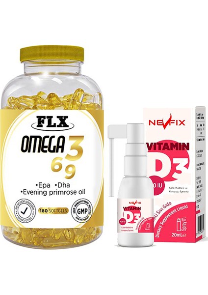 Omega 3-6-9 180 Tablet Nevfix Vitamin D3 Sıvı 20 ml