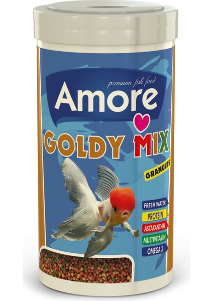 Goldy Mix Granules 1000 ml + Lotus Gold Natural 1000 ml Japon Balık Yemi + Fishvit Vitamin