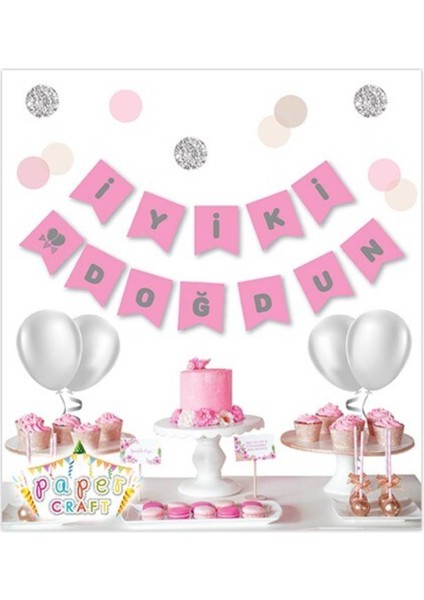 Partipan Iyi Ki Doğdun Gümüş Yaldızlı Pembe Banner