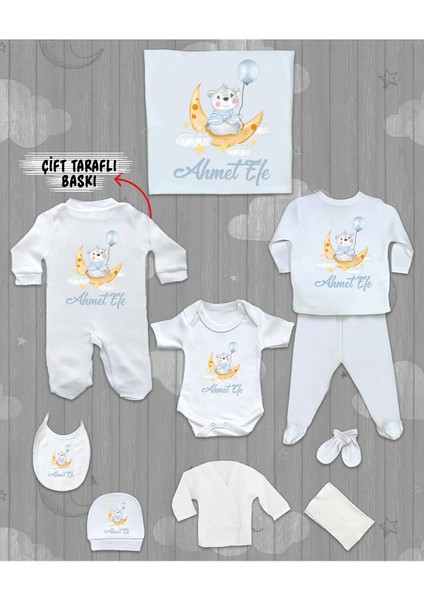 Isme Özel 10'lu Pamuklu Erkek Bebek Hastane Çıkışı SETI_MT_143-10