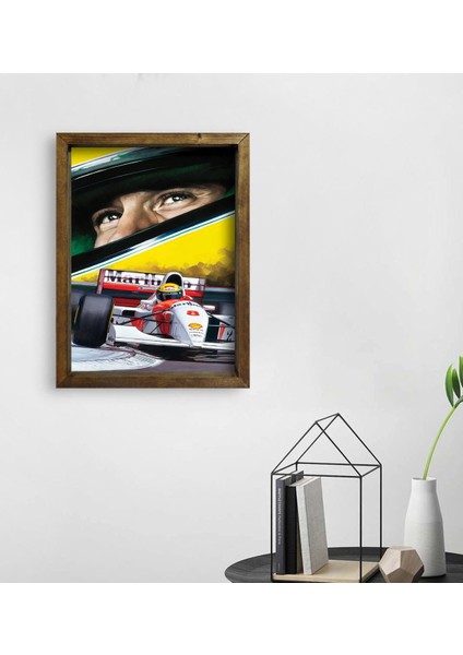 Gift F1 Ayrton Senna Tasarımlı Doğal Masif Ahşap Çerçeveli Tablo 45X65CM-1