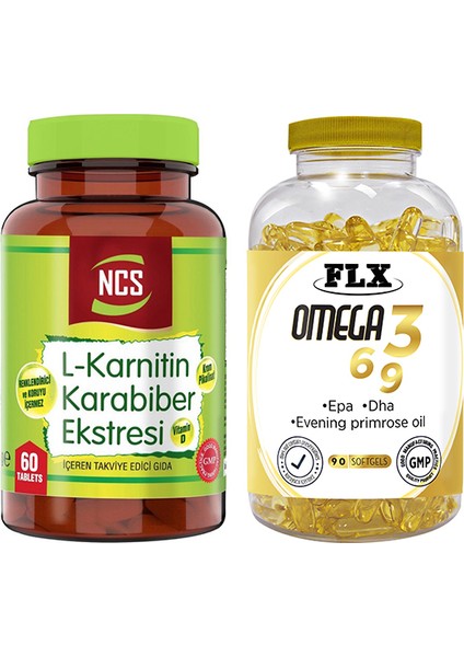 L-Carnitine Karabiber Extreli 60 Tablet & Flx Omega 3-6-9 90 Tablet