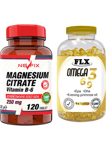Nevfix Magnesıum Vitamin B-6 120 Tablet & Flx Omega 3-6-9 90 Tablet