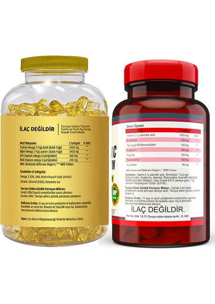 Omega 3 Balık Yağı 180 Softgel Nevfix Magnesıum Cıtrate Vitamin B-6 120 Tablet