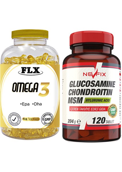 Omega 3 Balık Yağı 90 Softgel Nevfix Glucosamine Chondroitin Msm 120 Tablet