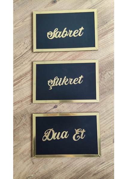 Sabret Şükret Dua Et Tablo-Sabret Şükret Dua Et 3'lü Tablo Set - GOLD(20X13)