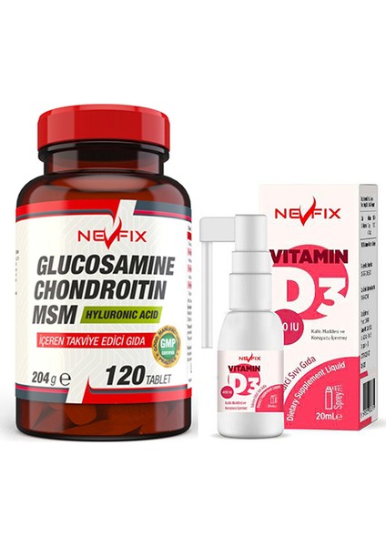 Glucosamine Chondroitin Msm 120 Tablet & Nevfix Vitamin D3 400 Iu 20 ml Sprey