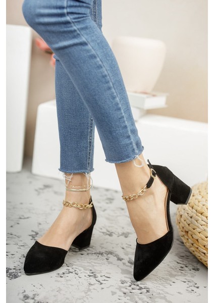 Bilekten Zincir Detaylı Klasik Kalın Topuklu Ayakkabı fiyatları