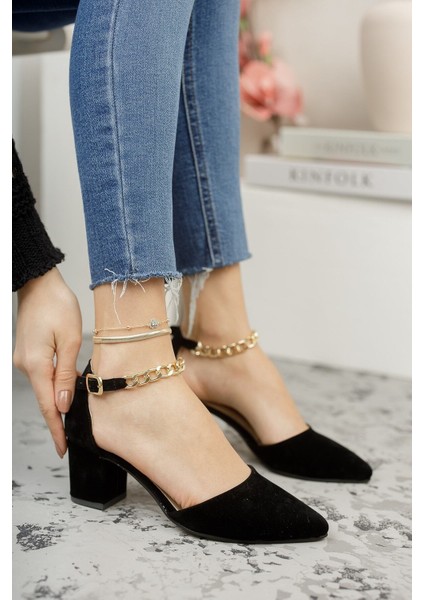 Bilekten Zincir Detaylı Klasik Kalın Topuklu Ayakkabı modelleri