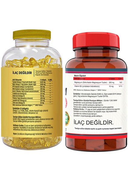 Omega 3-6-9 Balık Yağı 180 Softgel Nevfix Magnesıum Cıtrate Vitamin B-6 120 Tablet