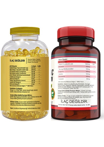 Omega 3-6-9 Balık Yağı 90 Softgel & Nevfix Vitamin C Quercetin Bromelain 120 Tablet