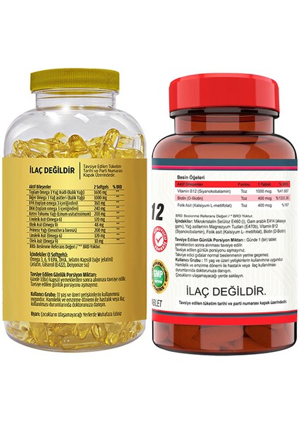 Omega 3-6-9 Balık Yağı 180 Softgel & Nevfix Vitamin B12 1000 Mcg 120 Tablet fiyatları