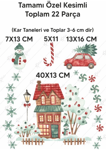 Yılbaşı Karlı Ev Ağaçlar Yeni Yıl Süsleri Çocuk Bebek Odası Sticker Seti