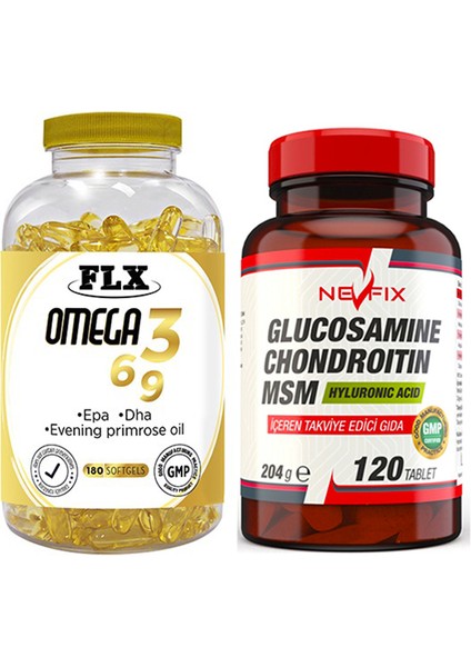Flx Omega 3-6-9 Balık Yağı 180 Softgel Nevfix Glucosamine Chondroitin Msm 120 Tablet