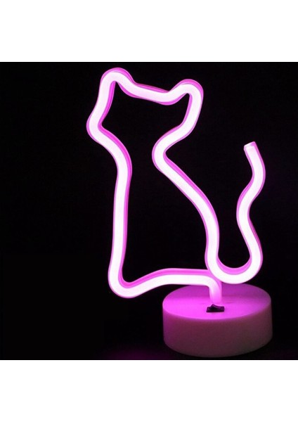 Neon Işıklı Kedi Lamba Usb+Pil