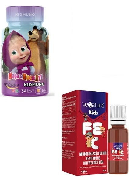 Kids Mikroenkapsüle Demir ve Vitamin C 20 ml + (Vitamin B6), Riboflavin (Vitamin B2) Kidmuno 32 T.