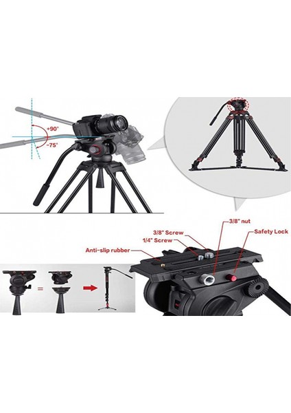 MTT609A Hidrolik Kafalı Profesyonel Alüminyum Video Tripod modelleri