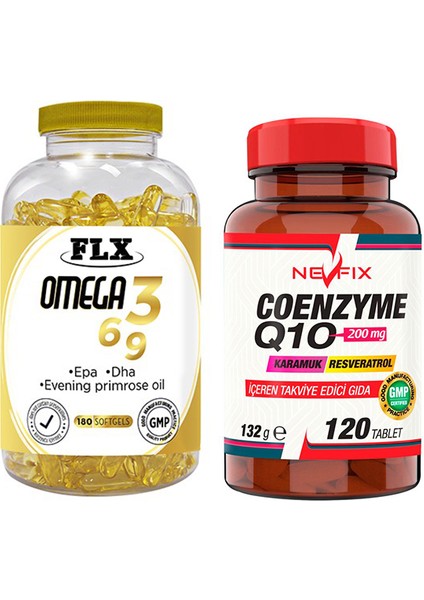 Omega 3-6-9 Balık Yağı 180 Softgel Nevfix Coenzyme Q10 200 Mg Koenzim Karamuk 120 Tablet