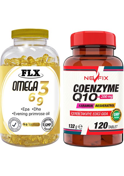 Omega 3-6-9 Balık Yağı 90 Softgel Nevfix Coenzyme Q10 Koenzim Resveratrol Karamuk 120 Tablet