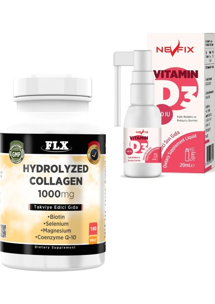 collagen Coenzyme Selenium Biotin Magnesium 180&NBSP;TABLET + Nevfix Vitamin D3 400 Iu 20 ml Sprey
