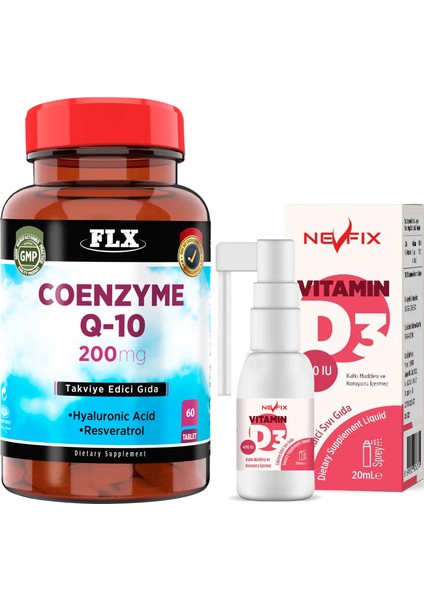 Coenzyme Q-10 200 Mg 60 Tablet Nevfix Vitamin D3 400 Iu 20 ml